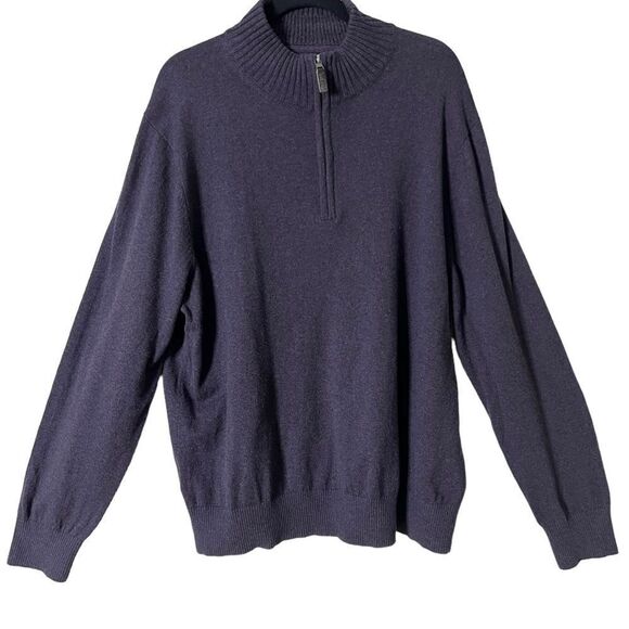 Eddie Bauer Men’s Eggplant Long Sleeve 1/4 Zip Cotton Cashmere Blend Sweater XL - Picture 1 of 7